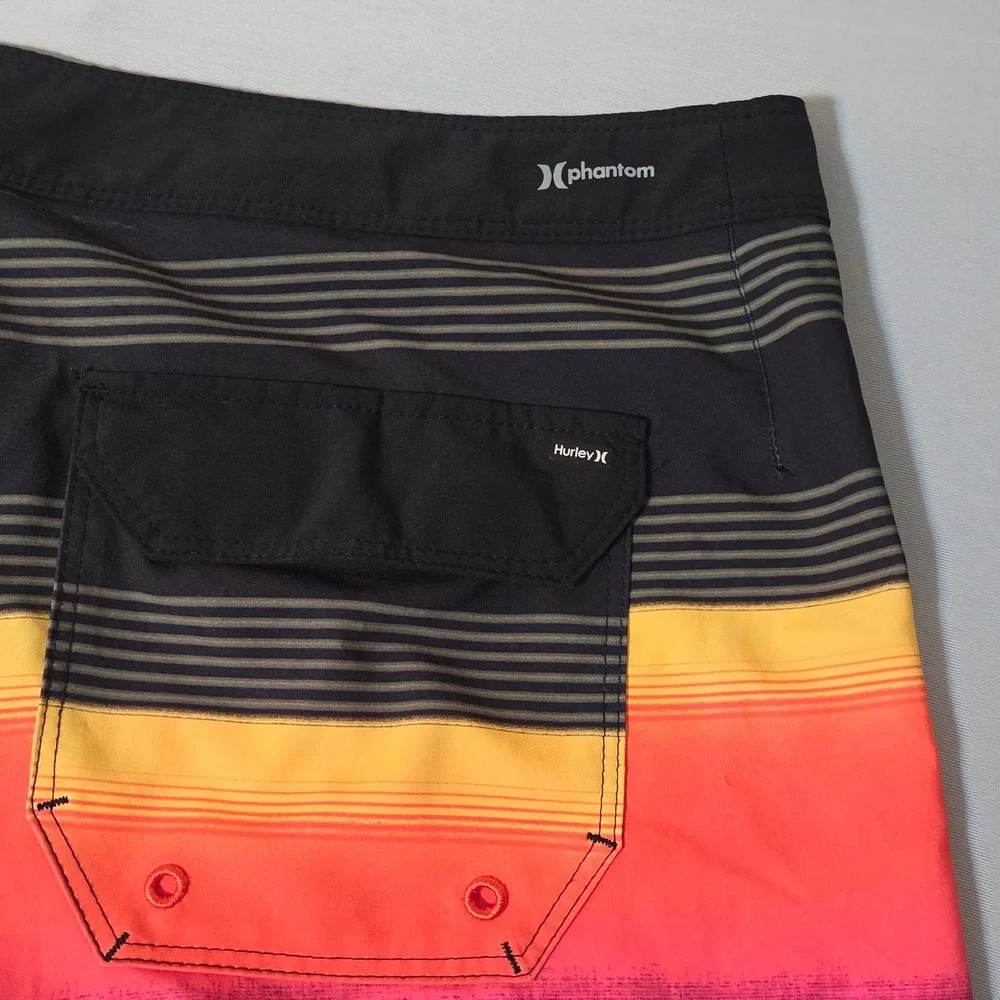 Hurley Board Shorts Mens 30 Black Sunset Phantom Striped Swim Trunks
